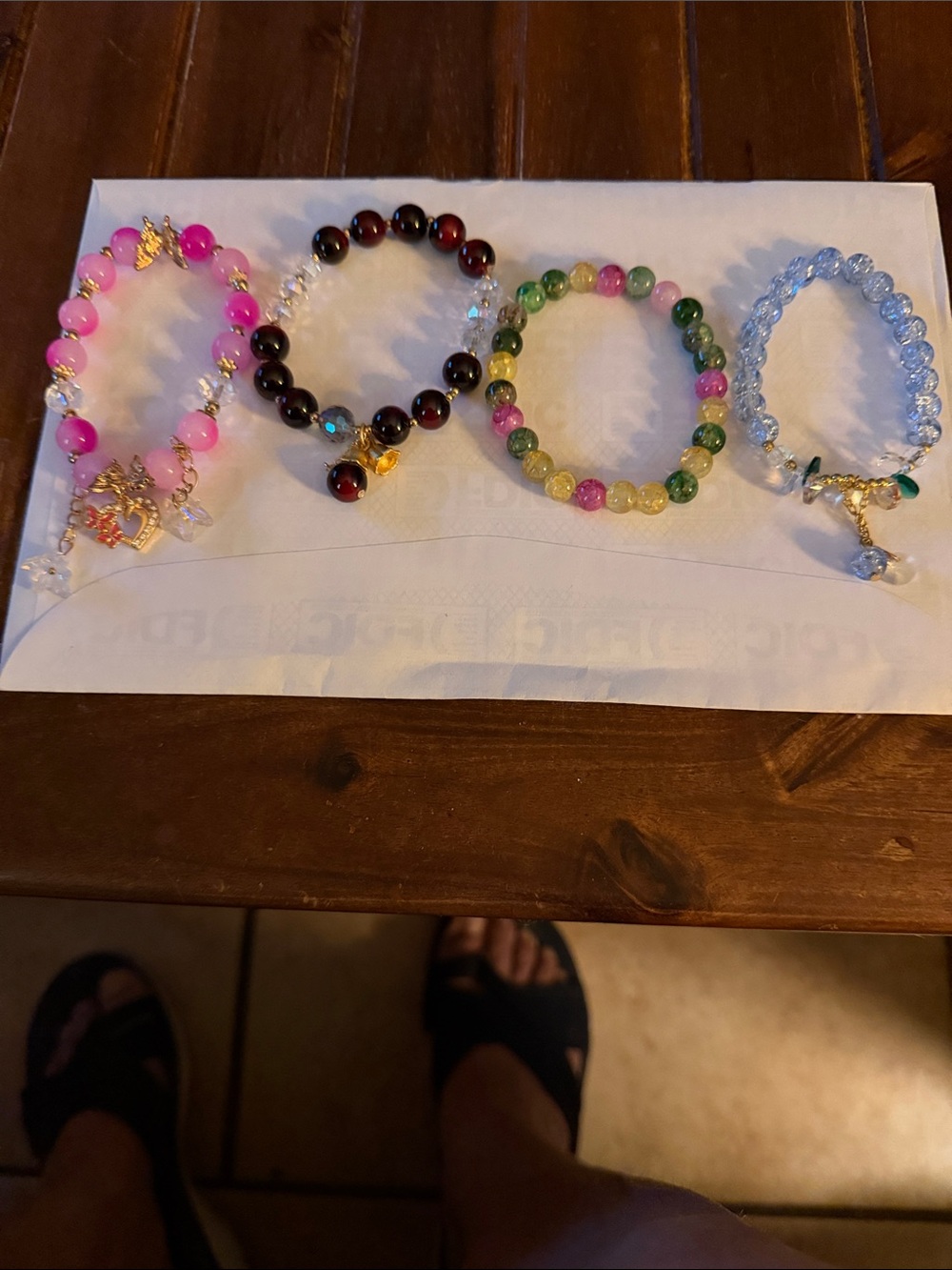 Multi-Color Beaded Stretch Bracelet Set of 4- Pink, Black, Multicolor & Clear